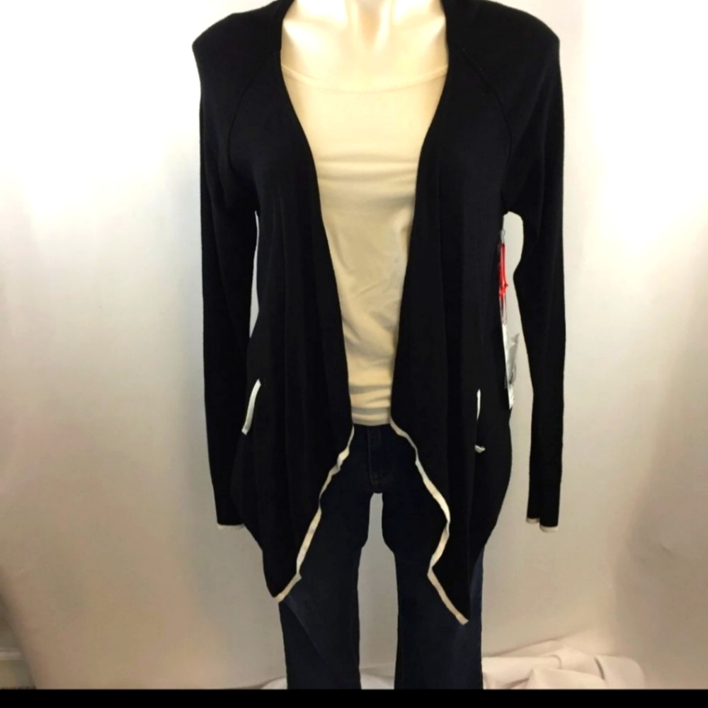 2/$20 Elle Black Lace Back Waterfall Cardigan